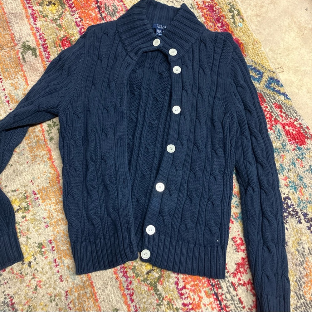 Vtg Chaps Sweater Women’s Size XL Cardigan Chunky Cable Knit  Casual  Christmas